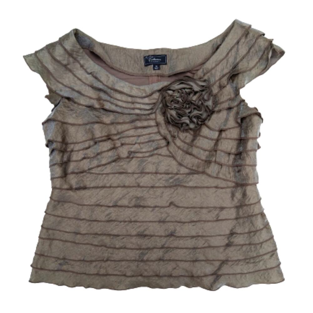 Women's Evening Blouse Size 16 Shimmery Gold Sleeveless Scoop Neck Dressbarn